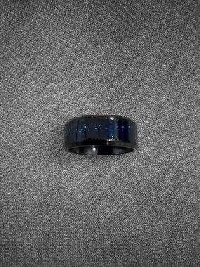 Blue Galaxy Glitter Inlay Band Ring Size 8 - Unisex